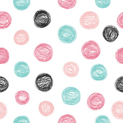 Seamless pattern with polka dots. Drawn by hand.