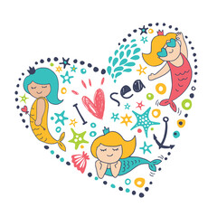 Cute vector background with cute little mermaids.