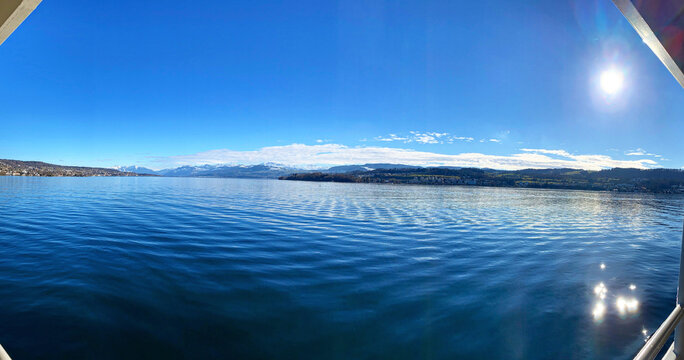 panoramic view of lake zurich from the ferry