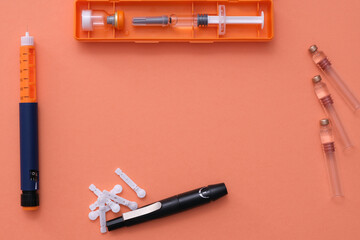 flat lay with medical devices for treatment of type 1 diabetes