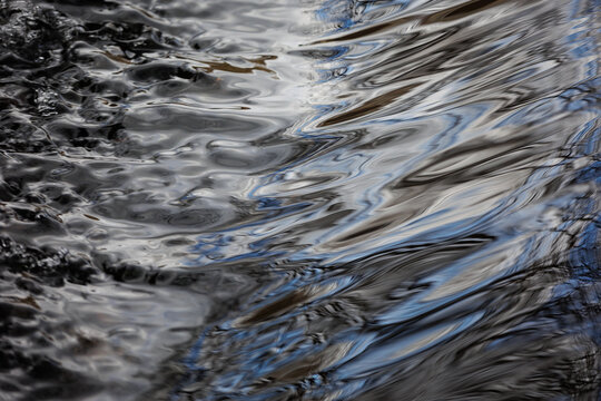 Flowing silver water in nature