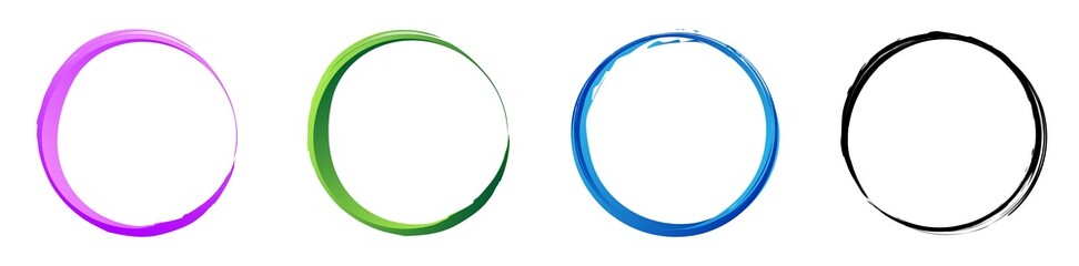 Grungy, grunge, textured circles, rings set. Circular smear, smudge paint effect. Circular paintbrush, brushstroke vector