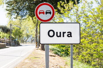 village entry sign at Oura, Municipality of Chaves, district of Vila Real, Portugal