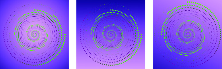 Minimalistic beautiful background. A circle of small circles gradient from green to purple. trending color