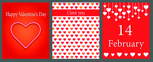 Happy Valentine's Day cards. red neon heart, love romance valentine, red texture abstract bokeh background	