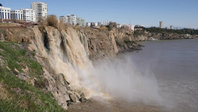 touristic cliff city antalya in mediterranean turkey coastline by the mediterranean sea