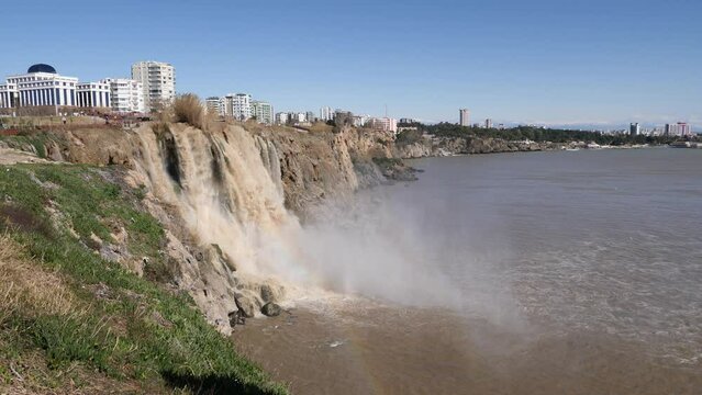 touristic cliff city antalya in mediterranean turkey coastline by the mediterranean sea	