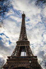 Fototapeta na wymiar eiffel tower in paris close up with blue sky background