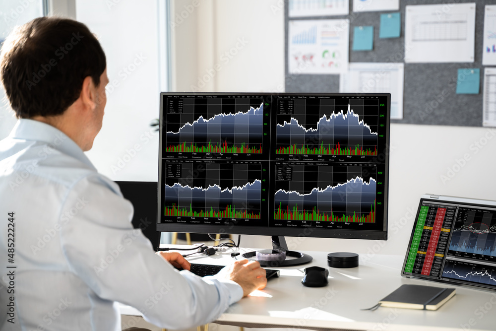 Poster Stock Exchange Business Analyst Using Computer