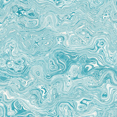 Aegean teal mottled swirl marble nautical texture background. Summer coastal living style home decor. Liquid fluid blue water flow effect dyed textile seamless pattern.