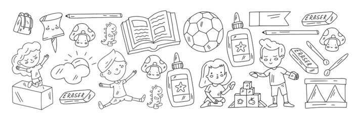 School, preschool, education. Creativity and imagination. Little children online education, e-learning.