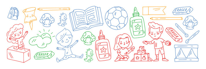School, preschool, education. Creativity and imagination. Little children online education, e-learning.