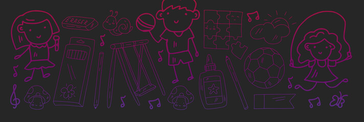 School, preschool, education. Creativity and imagination. Little children online education, e-learning.