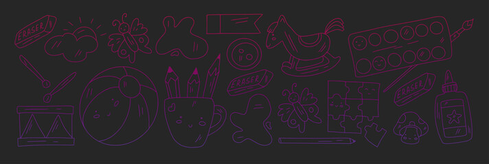 School, preschool, education. Creativity and imagination. Little children online education, e-learning.