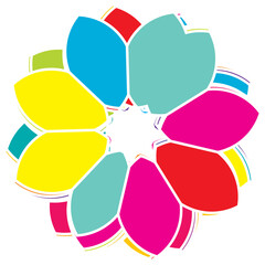 Colorful sacred geometry illustration, icon. Abstract lotus, flower, petal composition