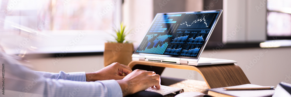 Poster African Businessman Using Analytics Data KPI Dashboard