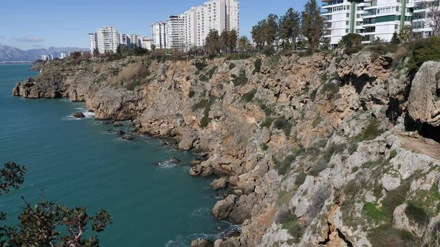 touristic cliff city antalya in mediterranean turkey coastline by the mediterranean sea