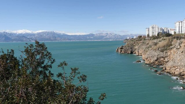 touristic cliff city antalya in mediterranean turkey coastline by the mediterranean sea