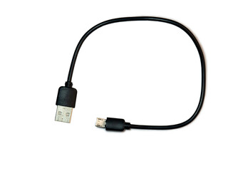 Usb wire. Electronics. Modern technologies.   Black phone cord