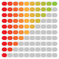 Progress bar. Steps, phases, level indicator. Yardstick meter. Rank, grade, stage chart, graph