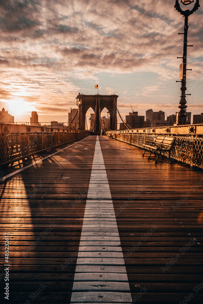 Sticker A vertical shot of the Brooklyn Bridge in the USA