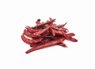 Dried red chilies that have been dried in the sun It has a very spicy taste.  isolated on a white background.