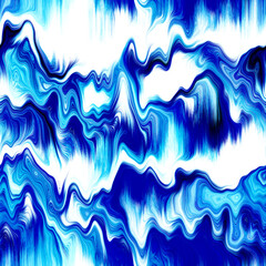 Wavy summer dip dye boho background. Wet ombre color blend for beach swimwear, trendy fashion print. Dripping paint digital fluid watercolor swirl effect. High resolution seamless pattern material.