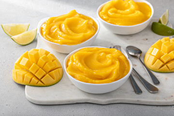 Mango ice cream or nice cream, blended frozen mango dessert