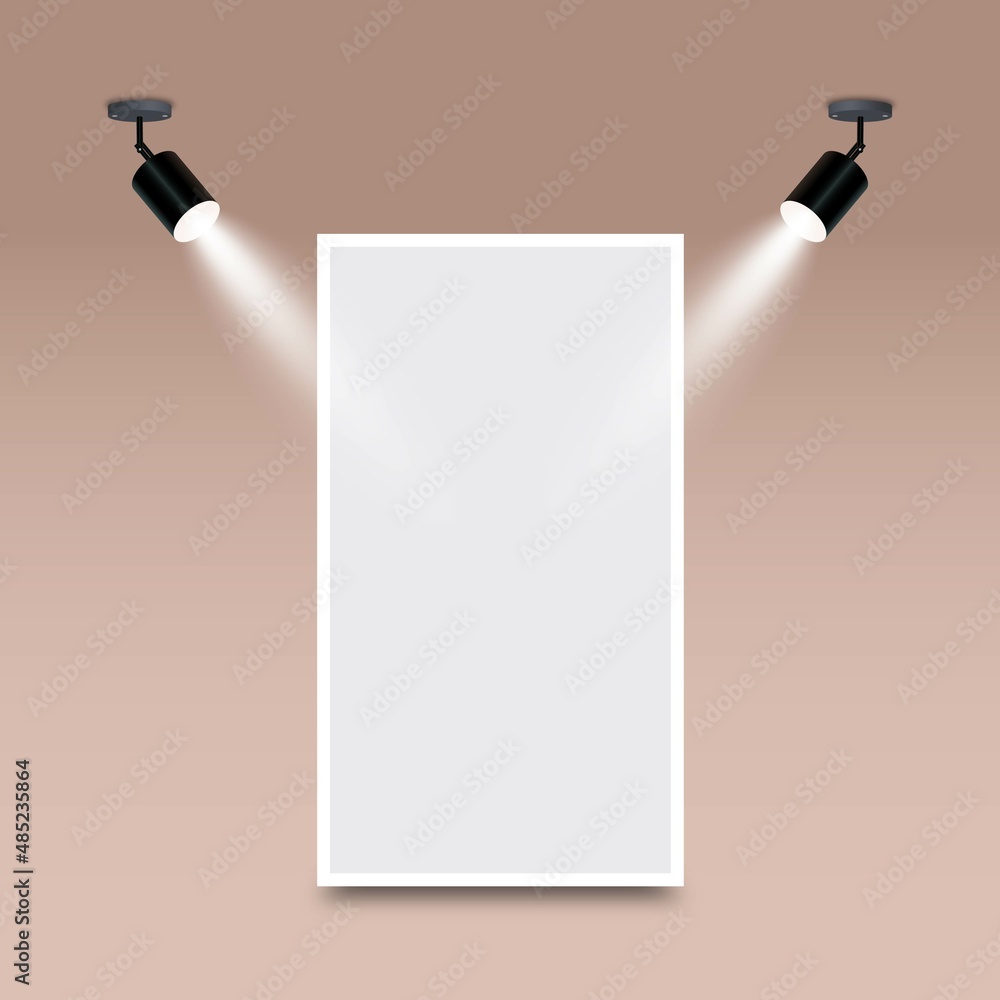 Poster picture frame illuminated. picture frame with light in gallery. modern interior art gallery frame de
