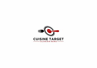 cuisine target logo with precise fork hits the target reflecting the best cooking target