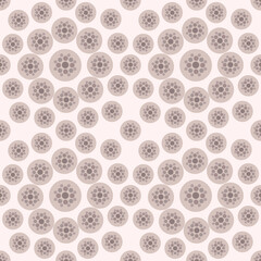 Outline seamless pattern with diagonal lines and circles. Repeated geometric figures ornamental abstract background. Modern ornamental motif. Digital paper, textile print, page fill. Vector art.