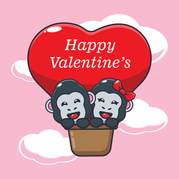 cute gorilla mascot cartoon character illustration in valentine day