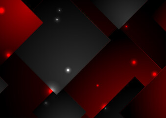 Abstract black red glowing shiny squares minimal background. Geometry vector design