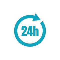 24 hour icon vector. Full rotation. blue concept elegant. full time icon 24 hours.