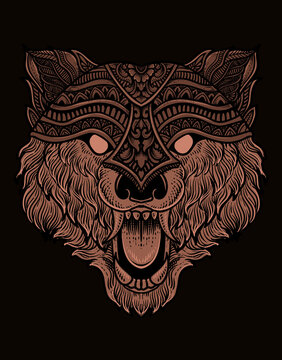 illustration wolf head engraving style with mask