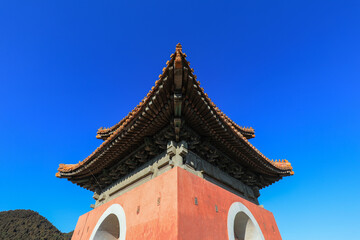 The Ming tower of Cixi mausoleum is in the eastern Mausoleum of the Qing Dynasty, China