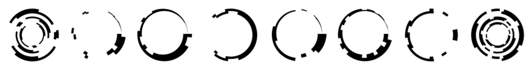 Set of abstract circle graphic. Geometric circle, ring design element. Circular, concentric angular shape icon, symbol