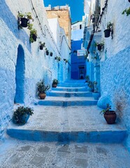 Blue narrow street in the old town - Chefchaouen