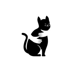 hand cat logo concept, pet care logo design vector illustration