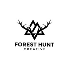 forest deer hunting logo design vector illustration