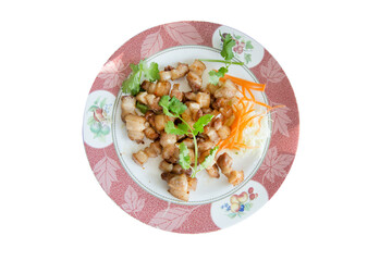 Die cut of Fried Pork Belly with Fish Sauce on white isolated