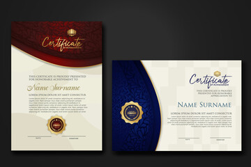 Certificate of achievement and appreciation border template with luxury badge and textured modern floral pattern. For award, business, and education needs