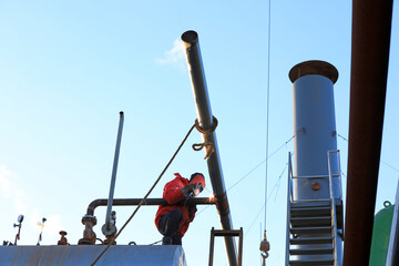Workers are welding steam transmission pipes in a biogas power plant, North China