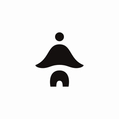 ロゴ、アイコンのための、人間をイメージした寺のお堂のシンプルなシルエットイラスト