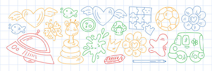 School, preschool, education. Creativity and imagination. Little children online education, e-learning.