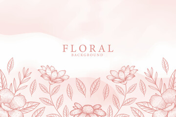 engraving style hand drawn floral illustration background