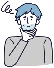青髭が生えている男性　悩み　シンプルイラスト