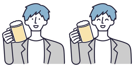ビールを飲む男性　シンプル　イラスト