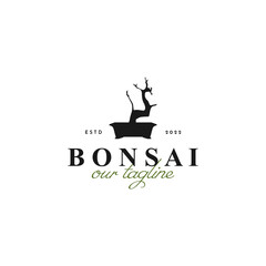 Vintage Bonsai Tree without leaf logo design template