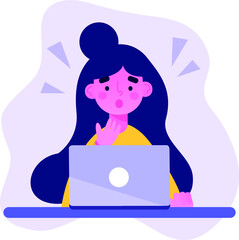 Woman Studant Computer Surprised, Flat Design